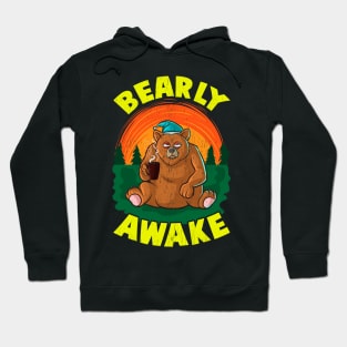 Bearly Awake Sleeping Bear Funny Barely Awake Pun Hoodie